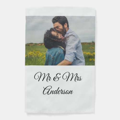 Simple minimal mr and mrs add your name photo wedd garden flag