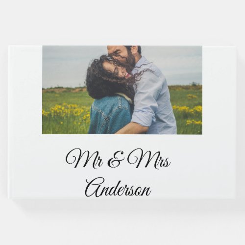 Simple minimal mr and mrs add your name photo wedd guest book