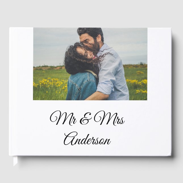 Simple minimal mr and mrs add your name photo wedd guest book (Front)