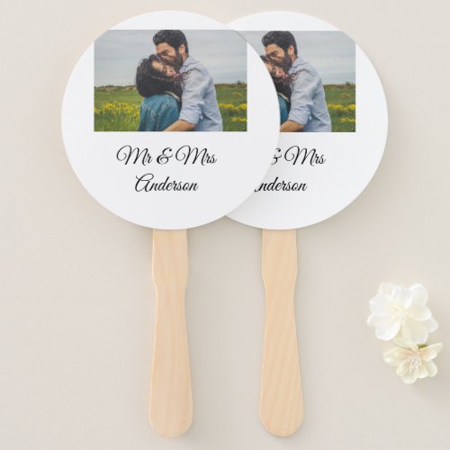 Simple minimal mr and mrs add your name photo wedd hand fan