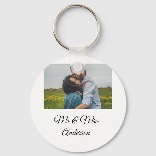 Simple minimal mr and mrs add your name photo wedd keychain