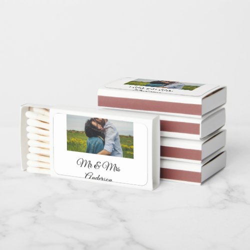 Simple minimal mr and mrs add your name photo wedd matchboxes