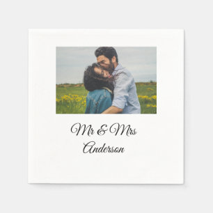 Simple minimal mr and mrs add your name photo wedd napkins