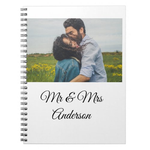 Simple minimal mr and mrs add your name photo wedd notebook