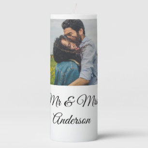 Simple minimal mr and mrs add your name photo wedd pillar candle