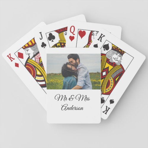 Simple minimal mr and mrs add your name photo wedd playing cards