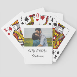 Simple minimal mr and mrs add your name photo wedd poker cards