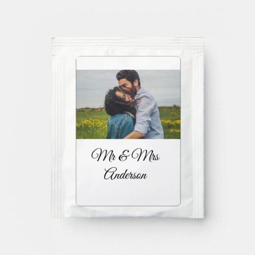 Simple minimal mr and mrs add your name photo wedd tea bag drink mix