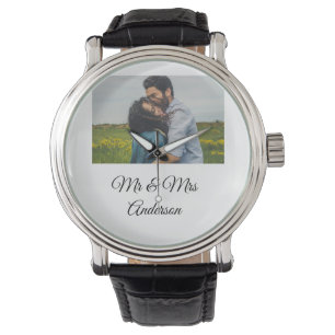 Simple minimal mr and mrs add your name photo wedd watch