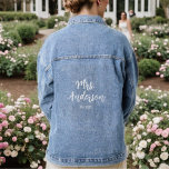 Simple Minimal Mrs Est. Date Bride Denim Jacket<br><div class="desc">Cute and easy to personalize jean jacket for your wedding! Both adorable for photos and a keepsake. Change out the last name and the wedding year to your own date! Also makes a great gift for bridal showers, bachelorette parties and more. Personalized Simple Minimal Wedding Script Wife Est. Date Bride...</div>