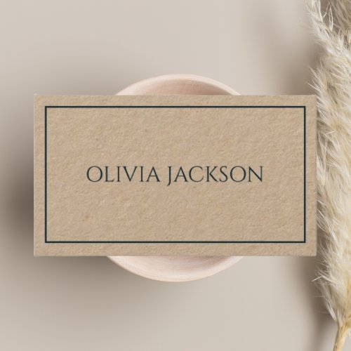 Simple Minimal Navy Blue Neutral Craft Rustic Business Card