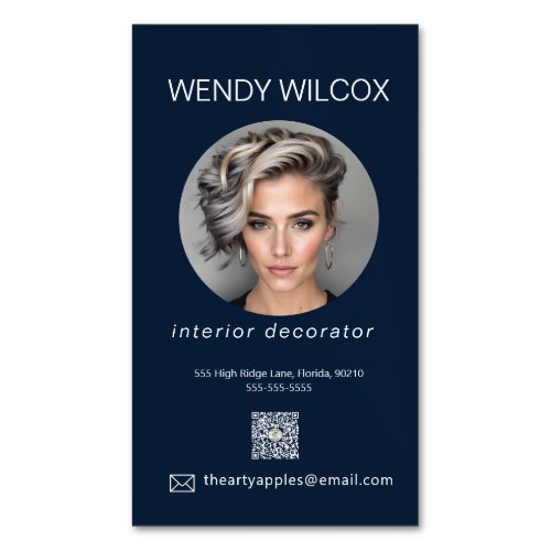 Simple Minimal Navy Blue Professional Custom Photo Business Card Magnet