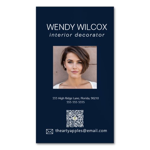 Simple Minimal Navy Blue Professional Custom Photo Business Card Magnet