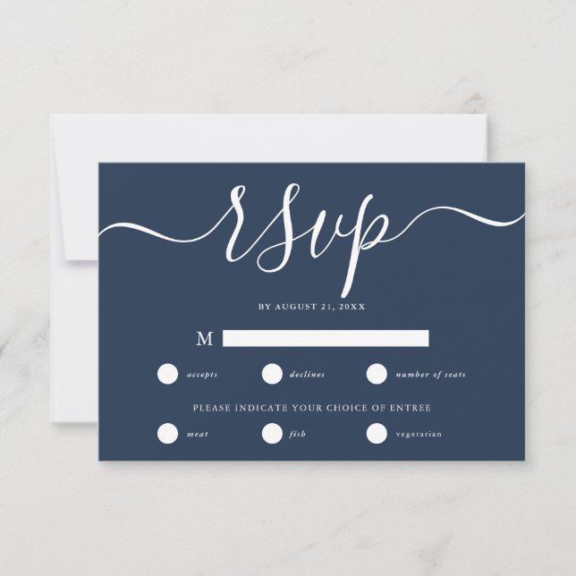 Simple Minimal Navy Blue Wedding Enclosure  RSVP Card (Front)