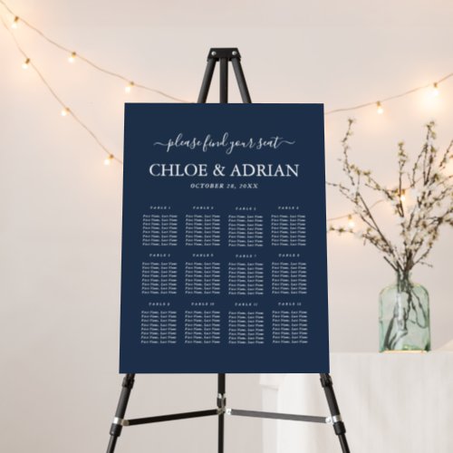 Simple Minimal Navy Blue Wedding Seating Chart Foa Foam Board
