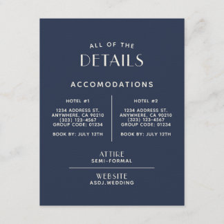 Simple Minimal Navy Ecru Wedding Details Enclosure