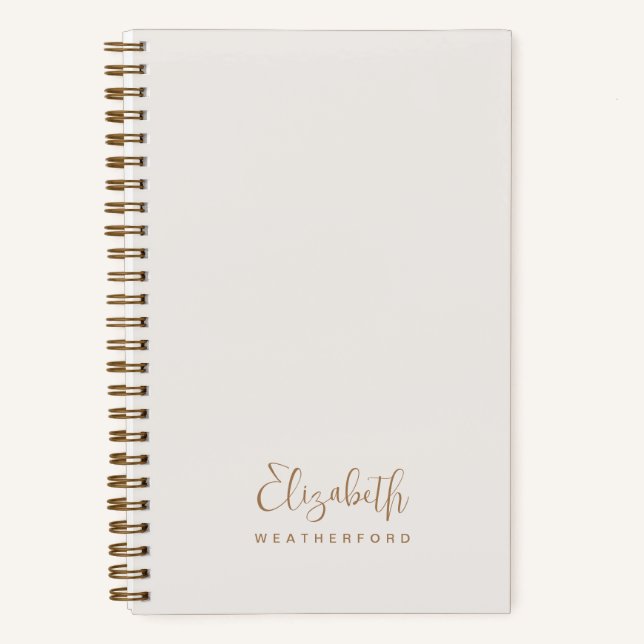 Simple Minimal Neutral Calligraphy Script Name Notebook (Front)