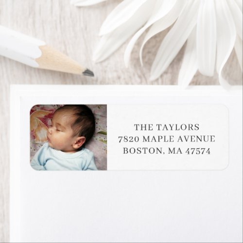 Simple Minimal Newborn Baby Photo Return Address Label