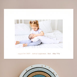 simple minimal newborn photo baby birth rose gold foil invitation