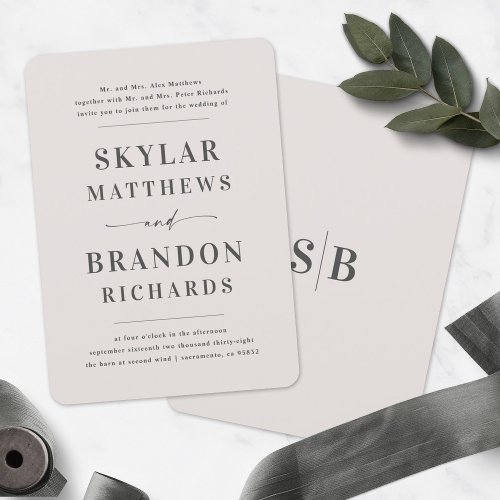 Simple Minimal Off_White Ivory Semi Formal Wedding Invitation