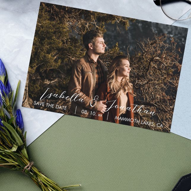 Simple Minimal One Photo Mountain Forest Wedding Save The Date (Creator Uploaded)