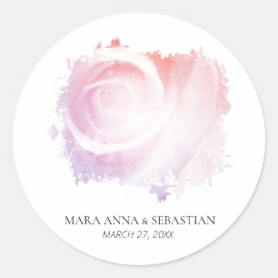 "Simple Minimal Pastel Rose Floral Invitation Clas Classic Round Sticker