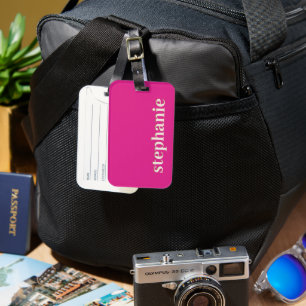 Simple Minimal Personalized Hot Pink Luggage Tag