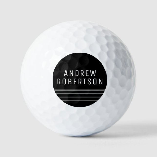 Simple Minimal Personalized Name Gray Black Golf Balls (Front)