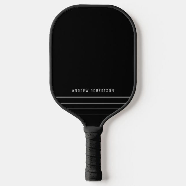 Simple Minimal Personalized Name Gray Black Pickleball Paddle (Front)