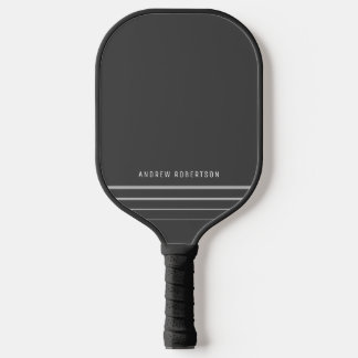 Simple Minimal Personalized Name Gray Stripe Pickleball Paddle