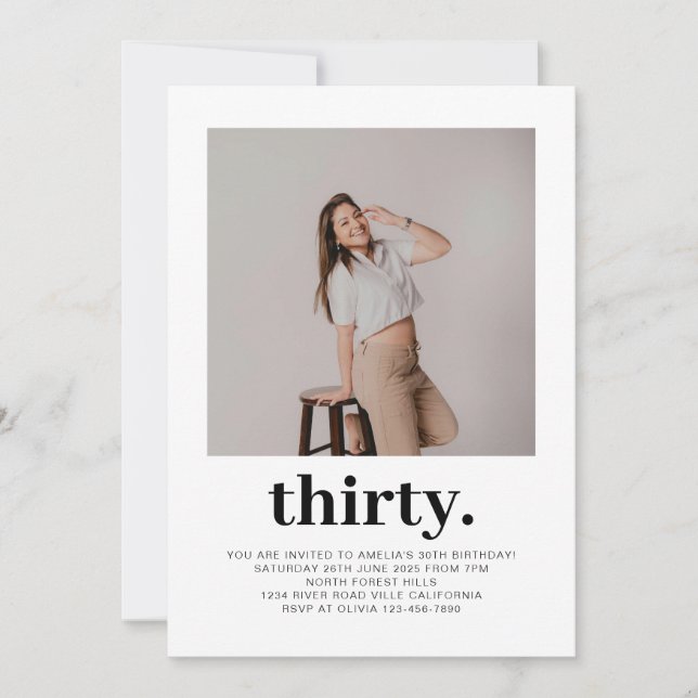 Simple Minimal Photo 30th Birthday  Invitation (Front)