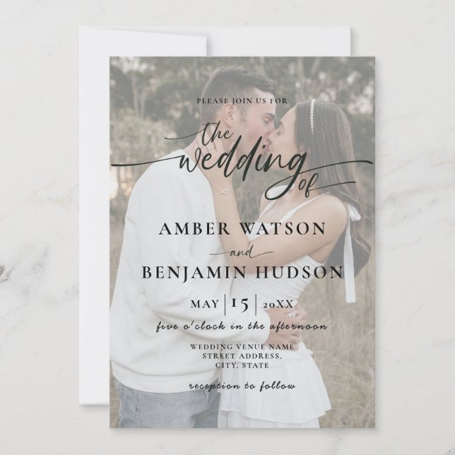 Simple Minimal Photo Calligraphy Modern Wedding Invitation (Front)