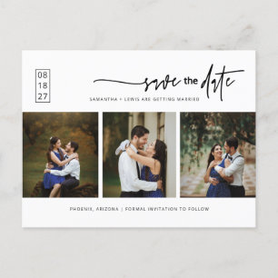Simple Minimal Photo Collage QR Code Save the Date Postcard