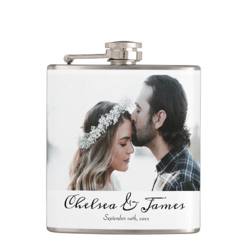 Simple Minimal Photo Name Wedding  Flask