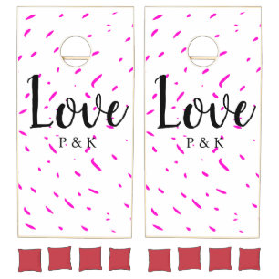 Simple minimal pink abstract love background name cornhole set