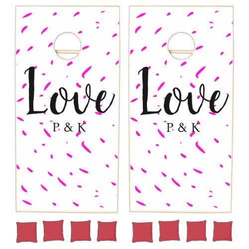 Simple minimal pink abstract love background name cornhole set