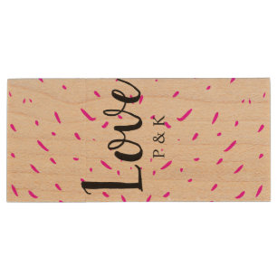 Simple minimal pink abstract love background name wood flash drive