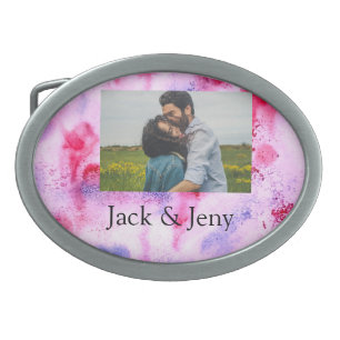 Simple minimal pink blue watercoloradd name photo belt buckle
