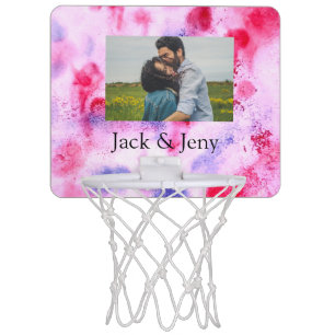 Simple minimal pink blue watercoloradd name photo mini basketball hoop