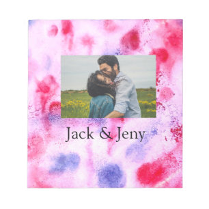 Simple minimal pink blue watercoloradd name photo  notepad