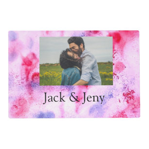 Simple minimal pink blue watercoloradd name photo placemat