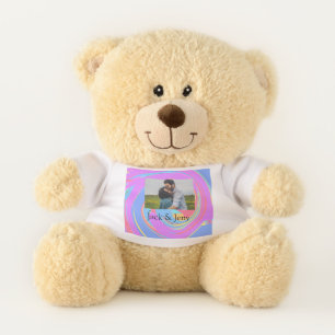 Simple minimal pink blue watercoloradd name photo  teddy bear
