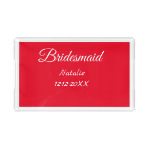 Simple minimal pink bridesmaid add name year text acrylic tray