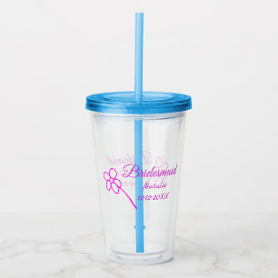 Simple minimal pink bridesmaid add name year text  acrylic tumbler