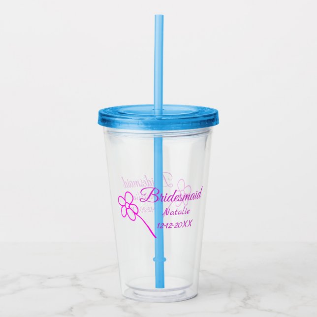 Simple minimal pink bridesmaid add name year text  acrylic tumbler (Front)