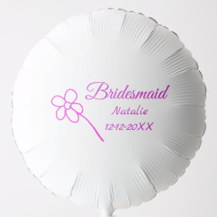 Simple minimal pink bridesmaid add name year text  balloon