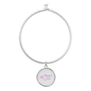 Simple minimal pink bridesmaid add name year text  bangle bracelet