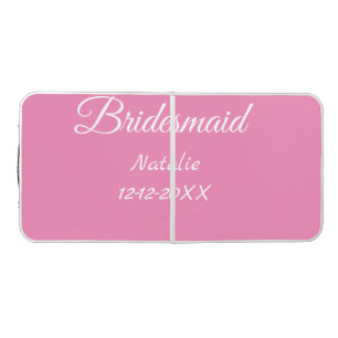 Simple minimal pink bridesmaid add name year text beer pong table
