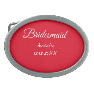 Simple minimal pink bridesmaid add name year text belt buckle