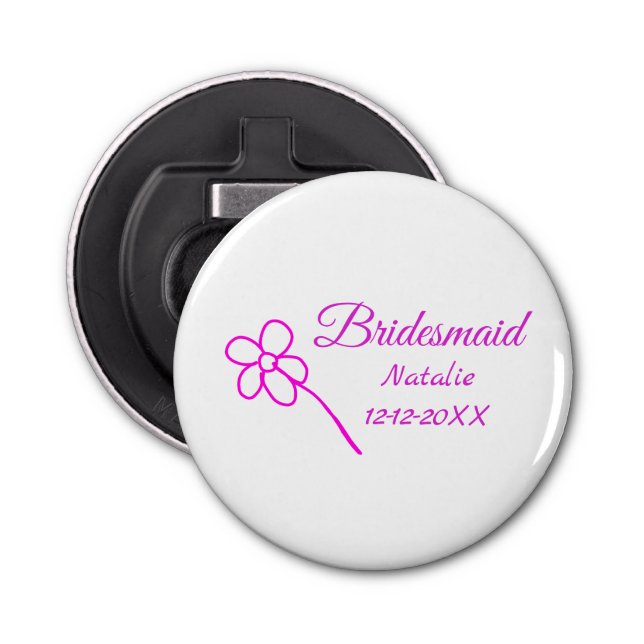 Simple minimal pink bridesmaid add name year text  bottle opener (Front)